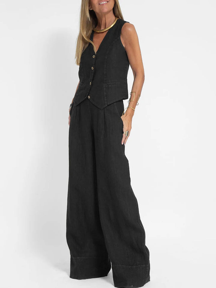 Daniela | Completo Gilet Bottonato & Pantalone Largo