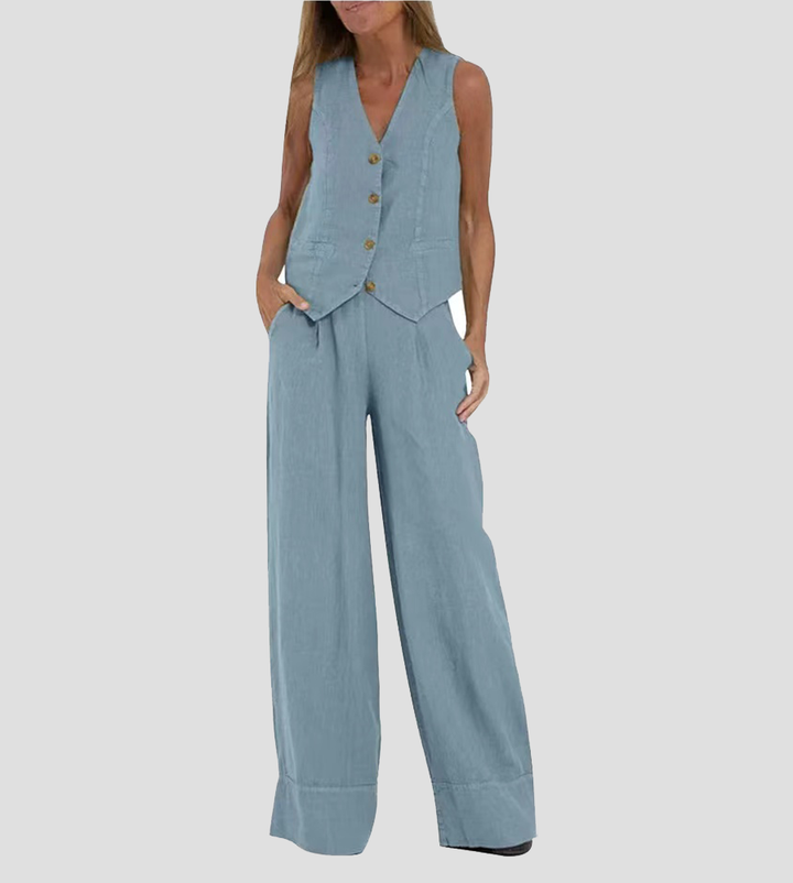 Daniela | Completo Gilet Bottonato & Pantalone Largo