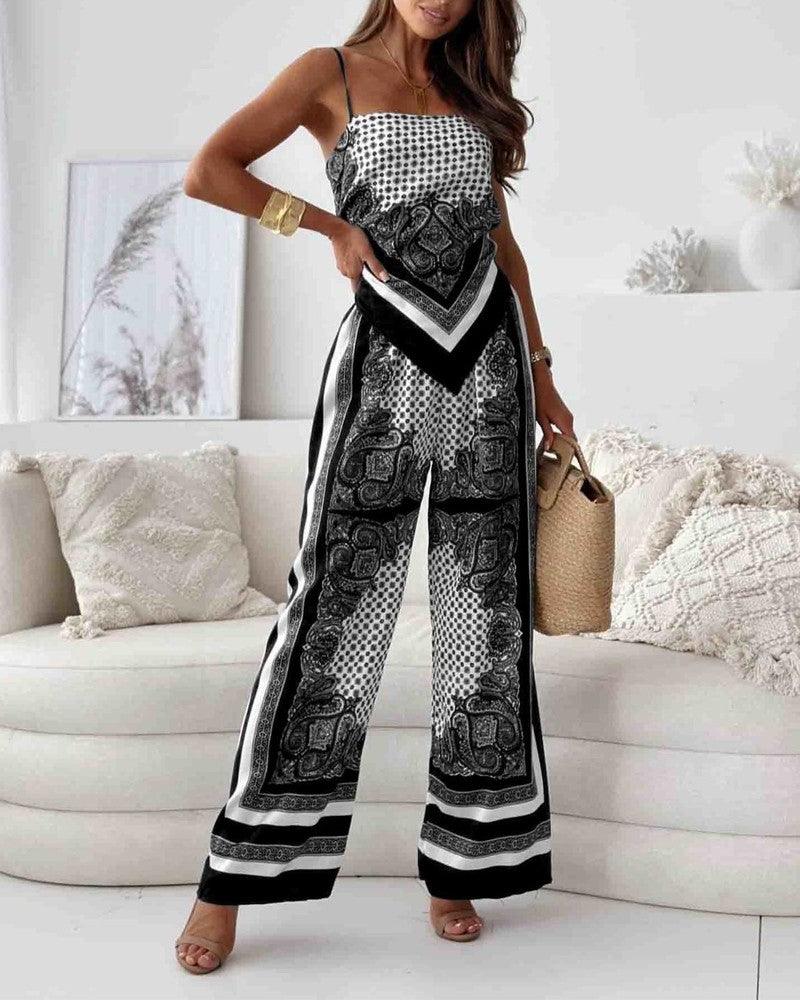 Diana | Set di due pezzi elegante con top a lacci e pantaloni pronti per le vacanze