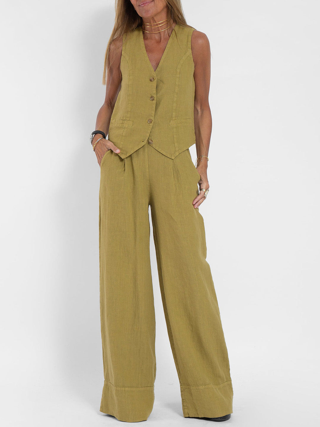 Daniela | Completo Gilet Bottonato & Pantalone Largo