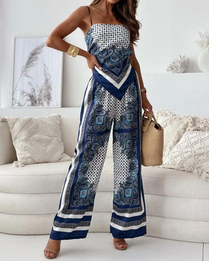 Diana | Set di due pezzi elegante con top a lacci e pantaloni pronti per le vacanze