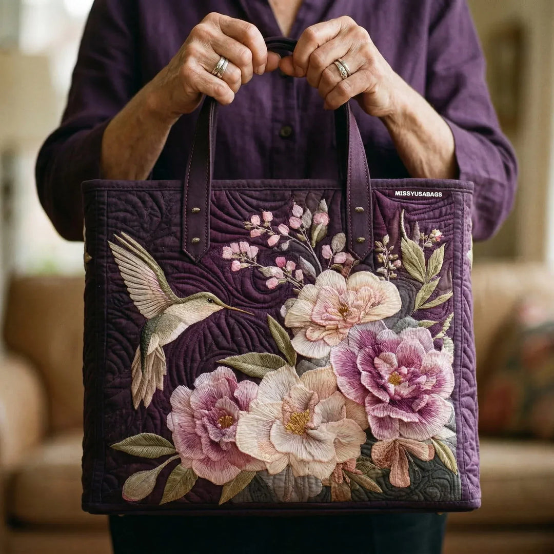 Borsa Artigianale Matelassé - Colibrì e Orchidee