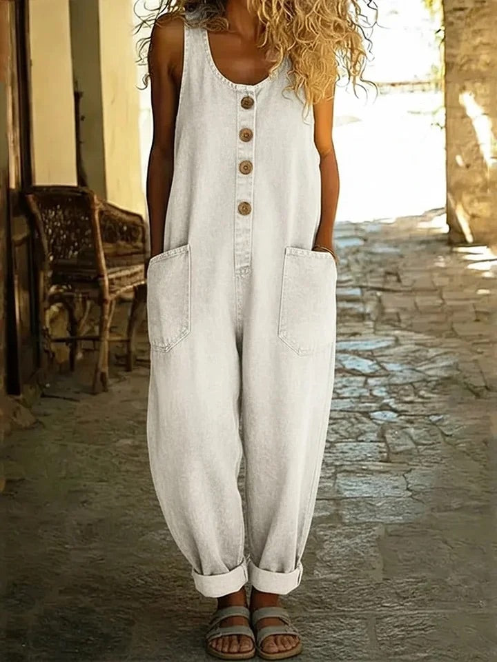 Carlotta - Salopette in denim con lavaggio vintage