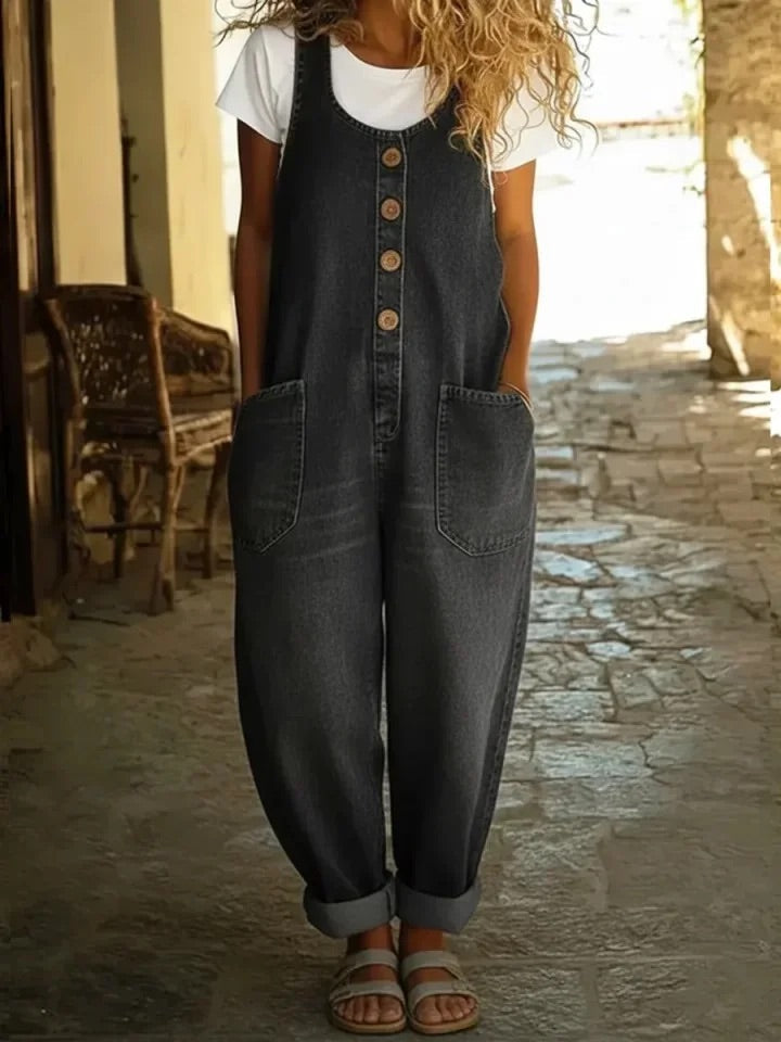 Carlotta - Salopette in denim con lavaggio vintage