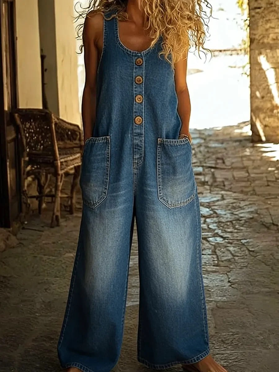 Carlotta - Salopette in denim con lavaggio vintage