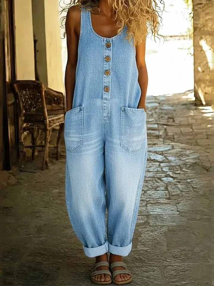 Carlotta - Salopette in denim con lavaggio vintage
